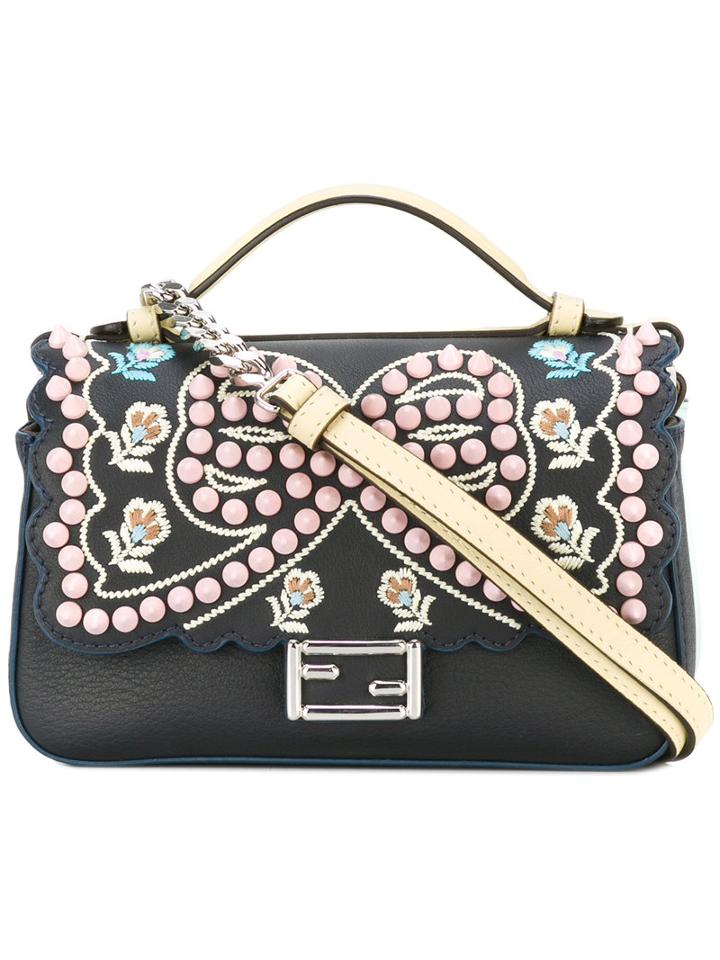Fendi - Embroidered 'double Micro Baguette' Bag - Women - Calf Leather - One Size, Black, Calf Leather