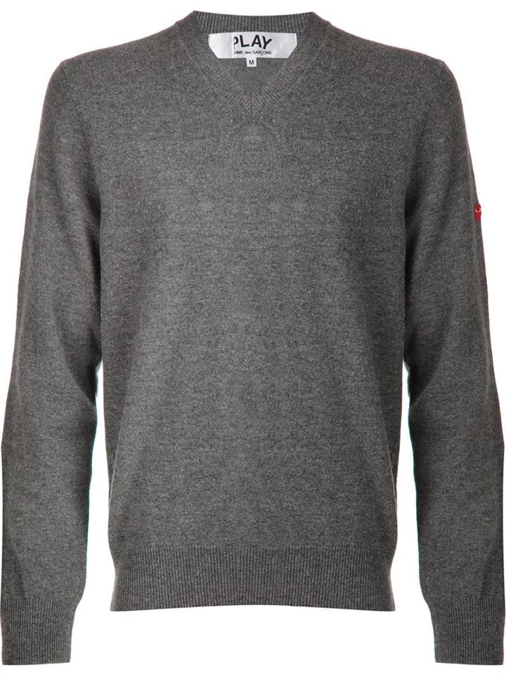 Comme Des Garçons Play Mini Heart V-neck Sweater, Men's, Size: Large, Grey, Wool