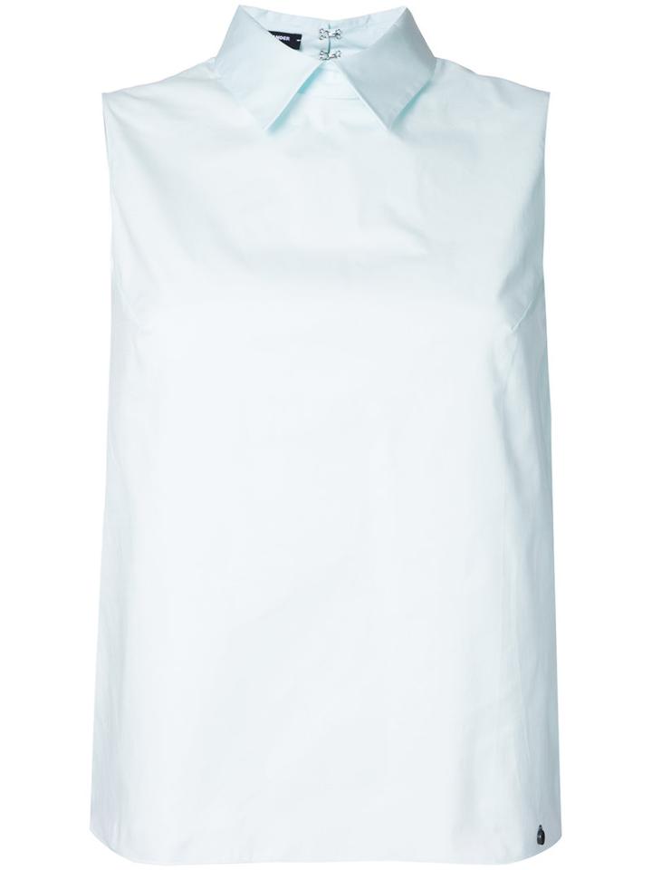 Jil Sander Navy Sleeveless Blouse, Size: 40, Green, Cotton/spandex/elastane