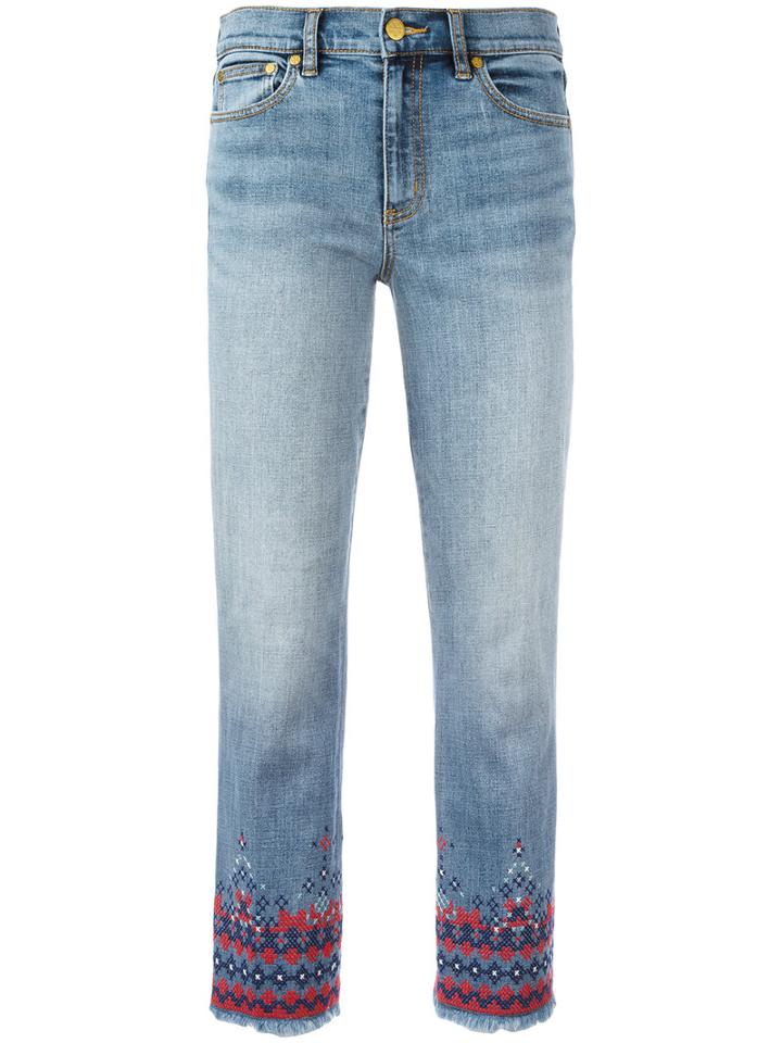 Tory Burch Embroidered Cropped Jeans, Women's, Size: 25, Blue, Cotton/polyester/spandex/elastane