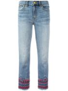 Tory Burch Embroidered Cropped Jeans, Women's, Size: 25, Blue, Cotton/polyester/spandex/elastane