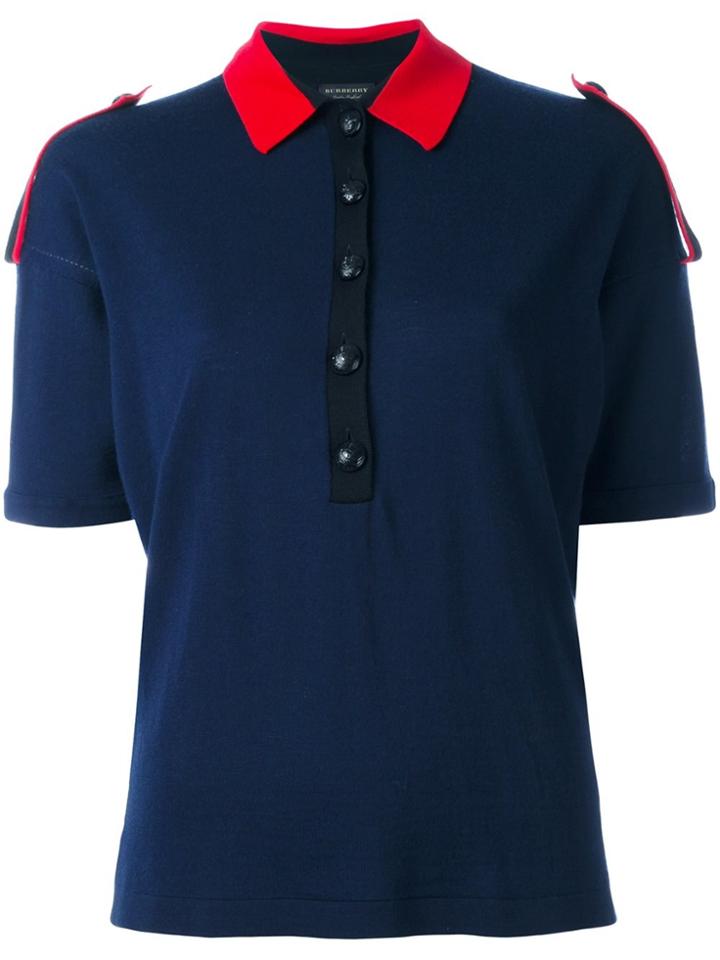 Burberry Colour Block Knitted Polo - Blue