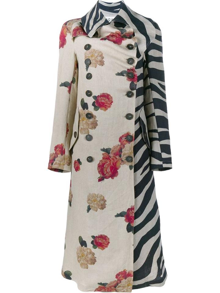 Awake Zebra And Floral Print Trench Coat