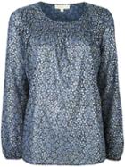 Leaves Print Blouse, Women's, Size: Medium, Blue, Polyester, Michael Michael Kors