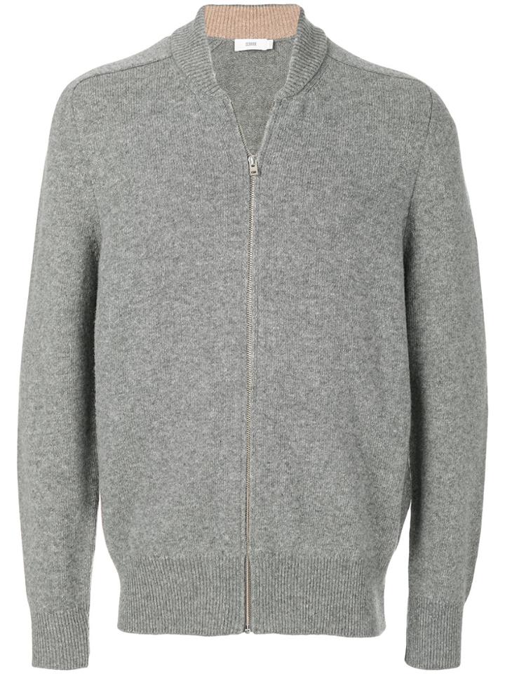 Closed V-neck Zip Up Sweatshirt - Grey