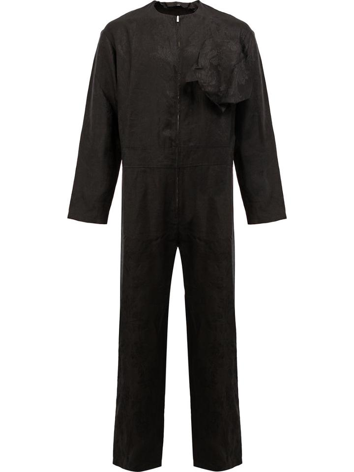 Aganovich Collarless Zipped Jumpsuit, Size: 46, Black, Linen/flax