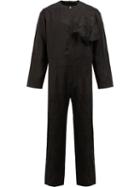 Aganovich Collarless Zipped Jumpsuit, Size: 46, Black, Linen/flax