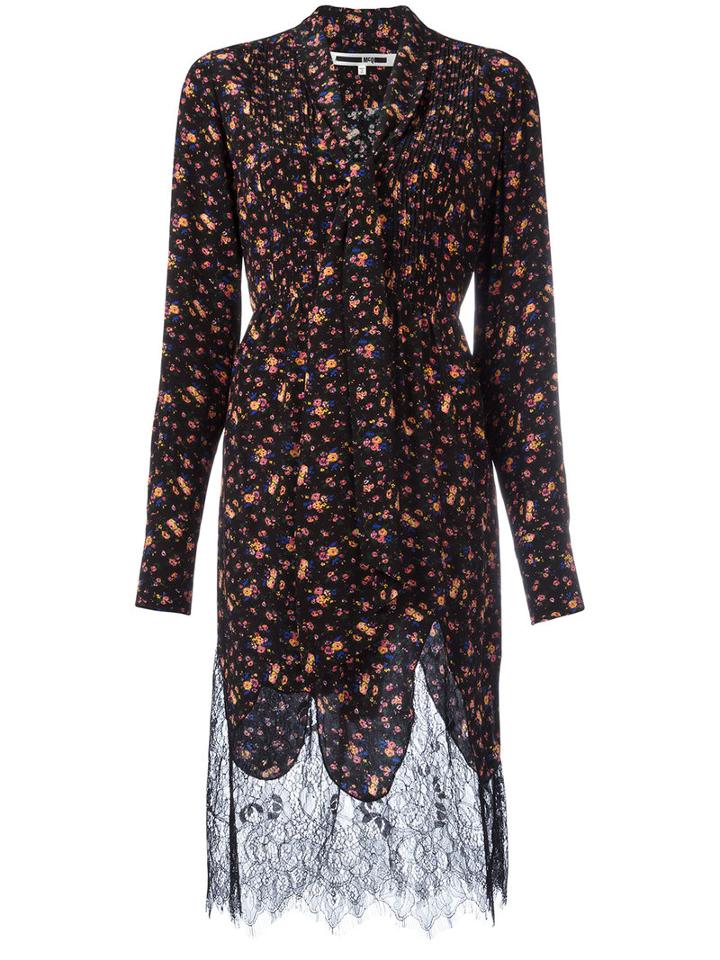 Mcq Alexander Mcqueen Floral Pintuck Peasant Dress, Women's, Size: 42, Silk/polyamide