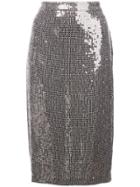 Alice+olivia Embell Sequin Pencil Skirt - Grey