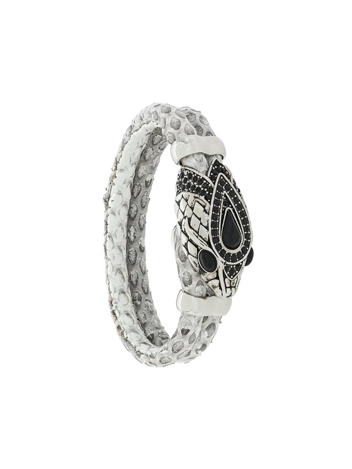 Roberto Cavalli Embellished Snake Head Bracelet - White