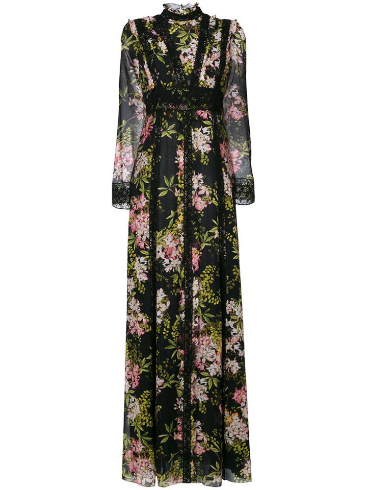 Giambattista Valli Floral Print Semi-sheer Gown - Black