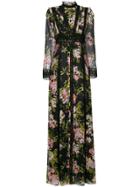 Giambattista Valli Floral Print Semi-sheer Gown - Black
