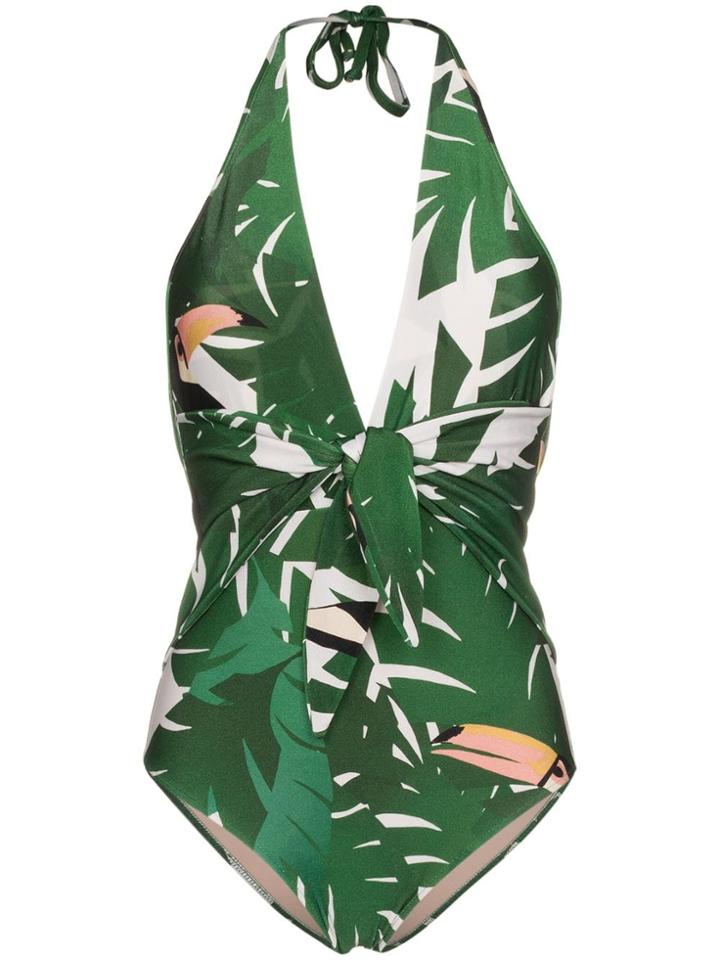 Adriana Degreas Geometric Foliage Print Halterneck Bikini - Green