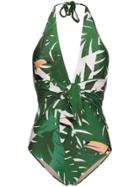 Adriana Degreas Geometric Foliage Print Halterneck Bikini - Green