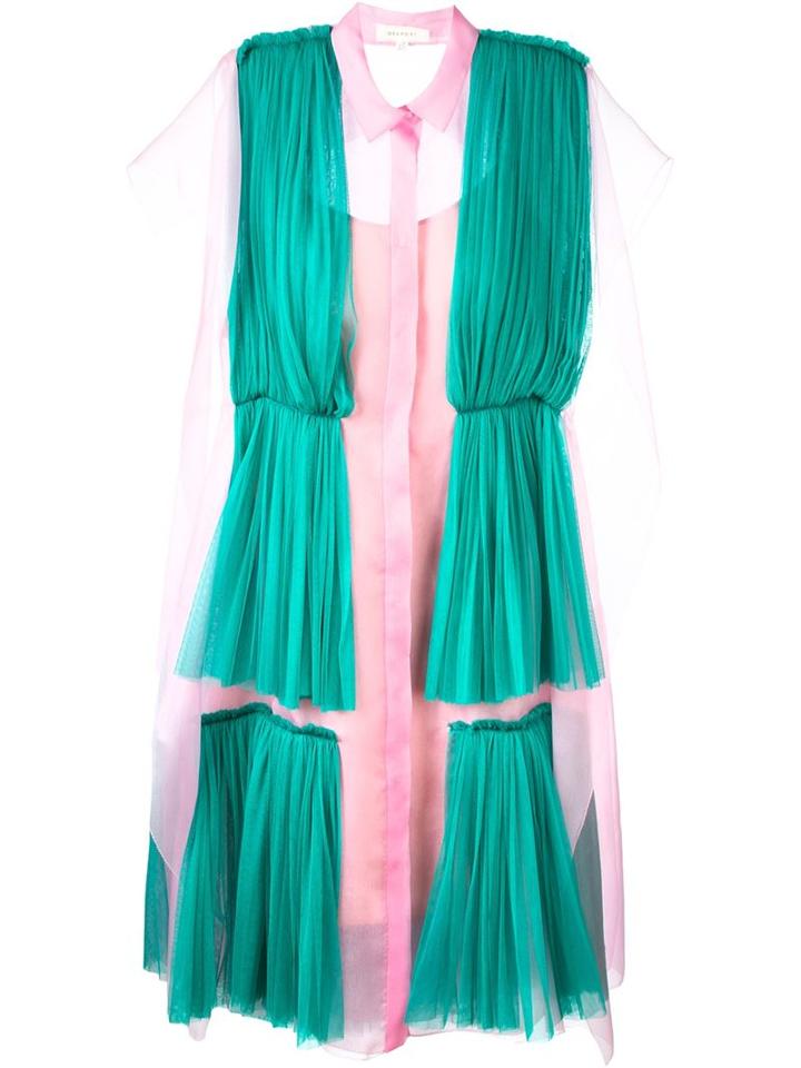 Delpozo - Pleated Overlay Shirt Dress - Women - Silk - 38, Pink/purple, Silk