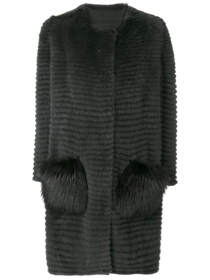 Liska Fur Contrast Pocket Coat - Grey