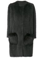 Liska Fur Contrast Pocket Coat - Grey