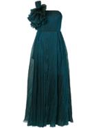 Ingie Paris Metallic Plissé Gown - Green