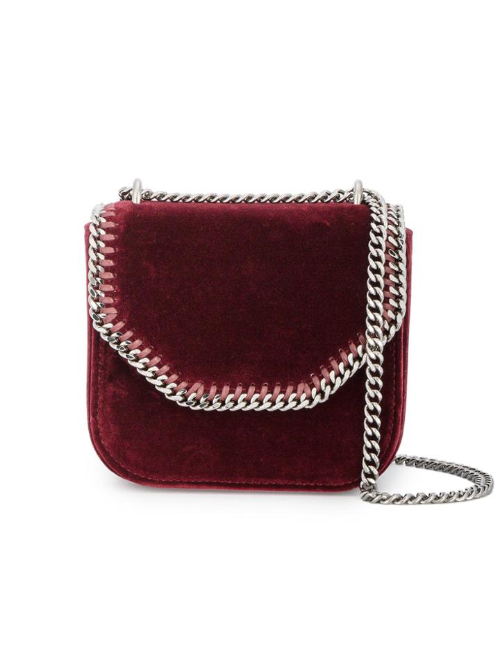 Stella Mccartney Mini Burgundy Velvet Falabella Box Shoulder Bag - Red