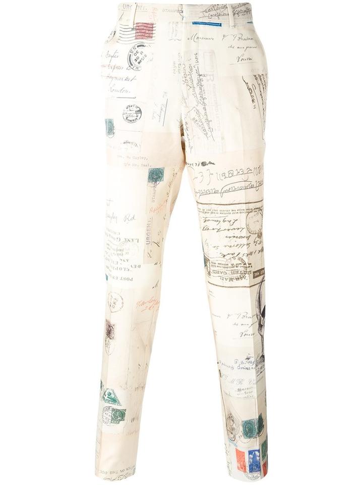 Alexander Mcqueen Letters From India Straight-leg Trousers, Men's, Size: 50, Nude/neutrals, Silk/acetate/cupro