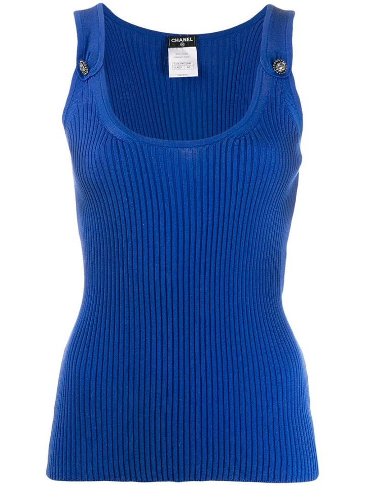 Chanel Pre-owned 2010's Buttoned Ribbed Tank - Blue