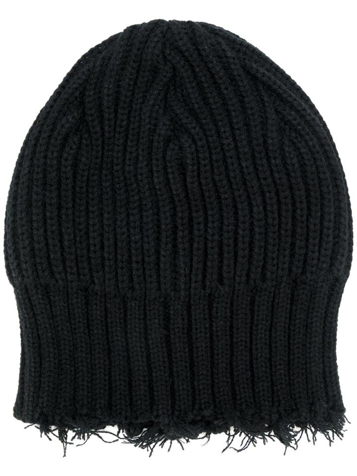 Yohji Yamamoto Fringed Knitted Beanie Hat - Black