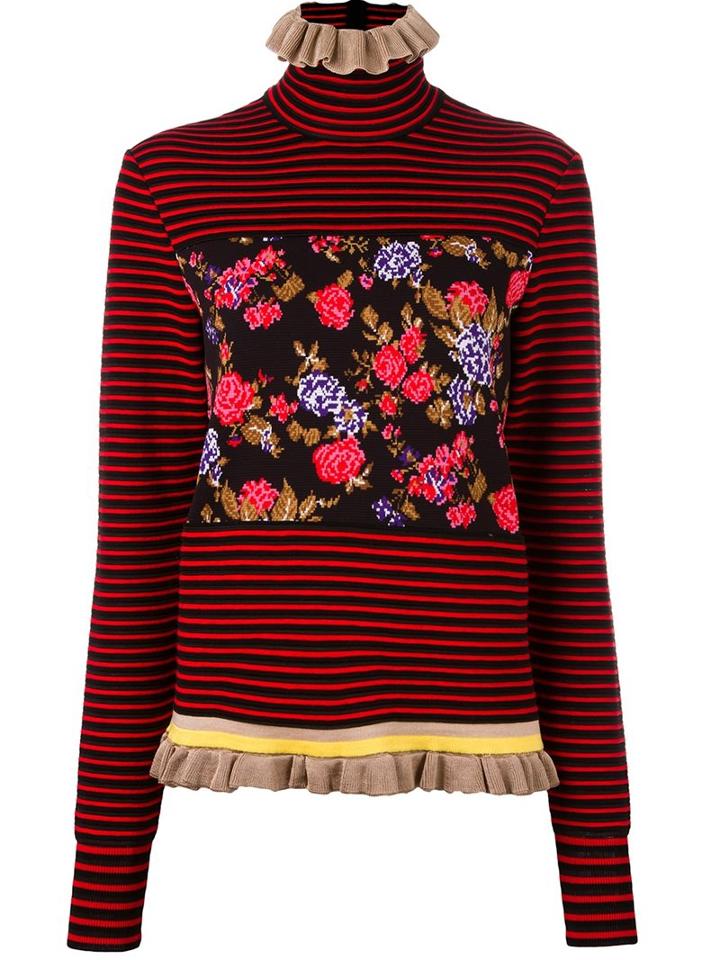 Msgm Floral Striped Pullover, Women's, Size: Small, Red, Cotton/viscose/polyamide