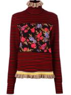 Msgm Floral Striped Pullover, Women's, Size: Small, Red, Cotton/viscose/polyamide
