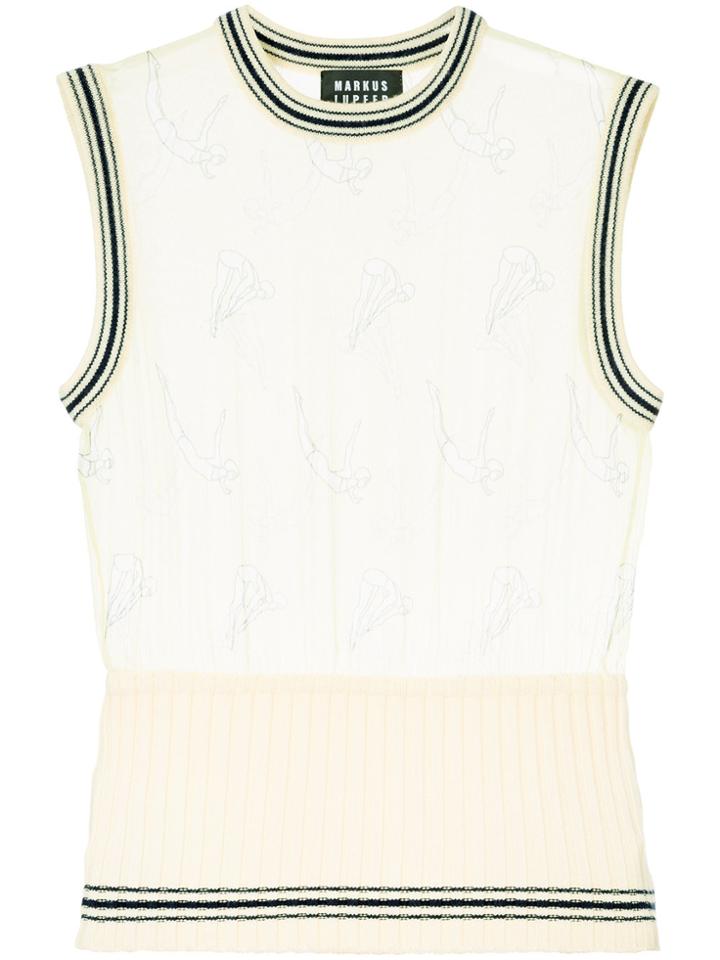 Markus Lupfer Acrobat Print Sheer Ribbed Tank Top - Yellow & Orange