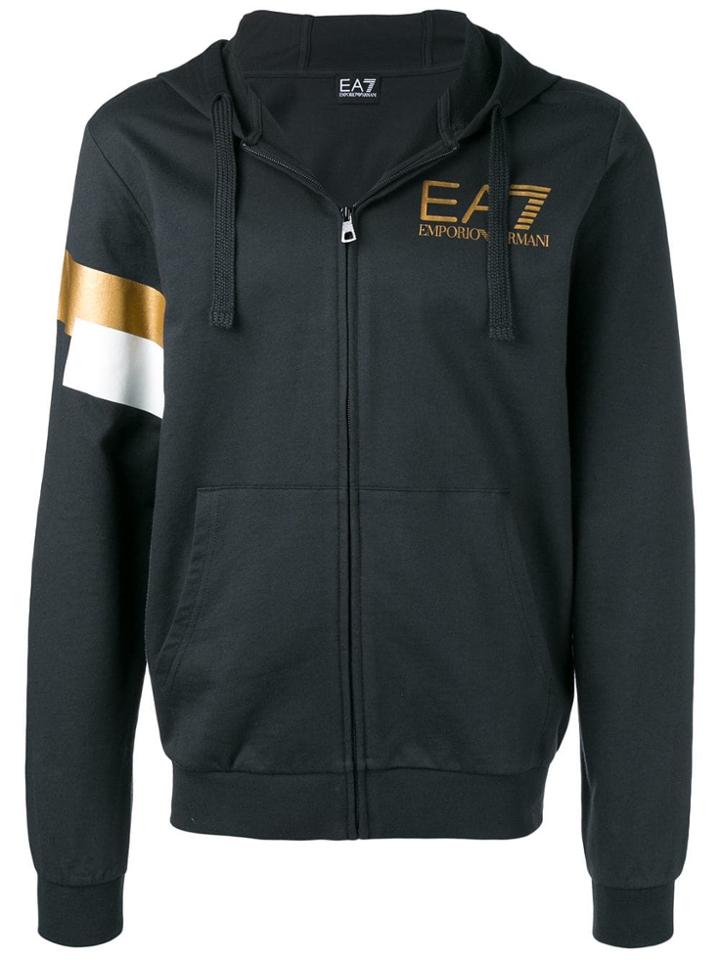 Ea7 Emporio Armani Logo Print Hoodie - Blue