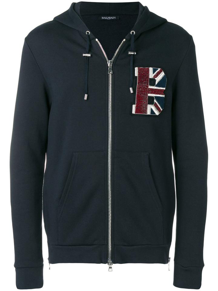 Balmain Flag Patch Hoodie - Blue