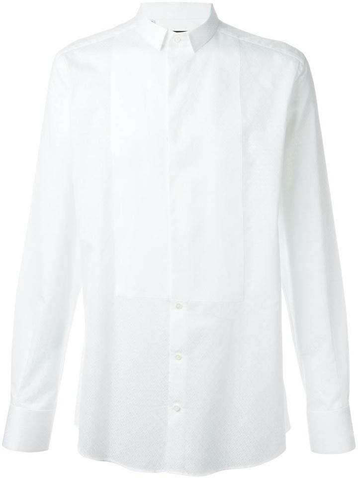 Dolce & Gabbana Diamond Patterned Bib Shirt, Men's, Size: 41, White, Cotton