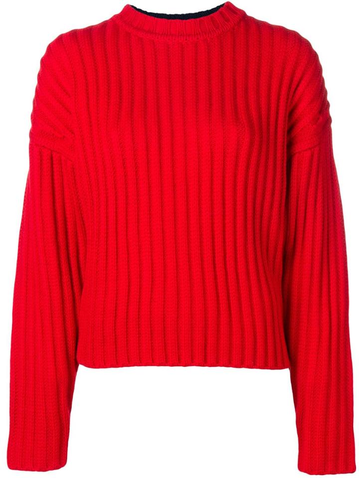 Jil Sander Navy Long-sleeve Fitted Sweater - Red