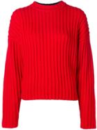 Jil Sander Navy Long-sleeve Fitted Sweater - Red