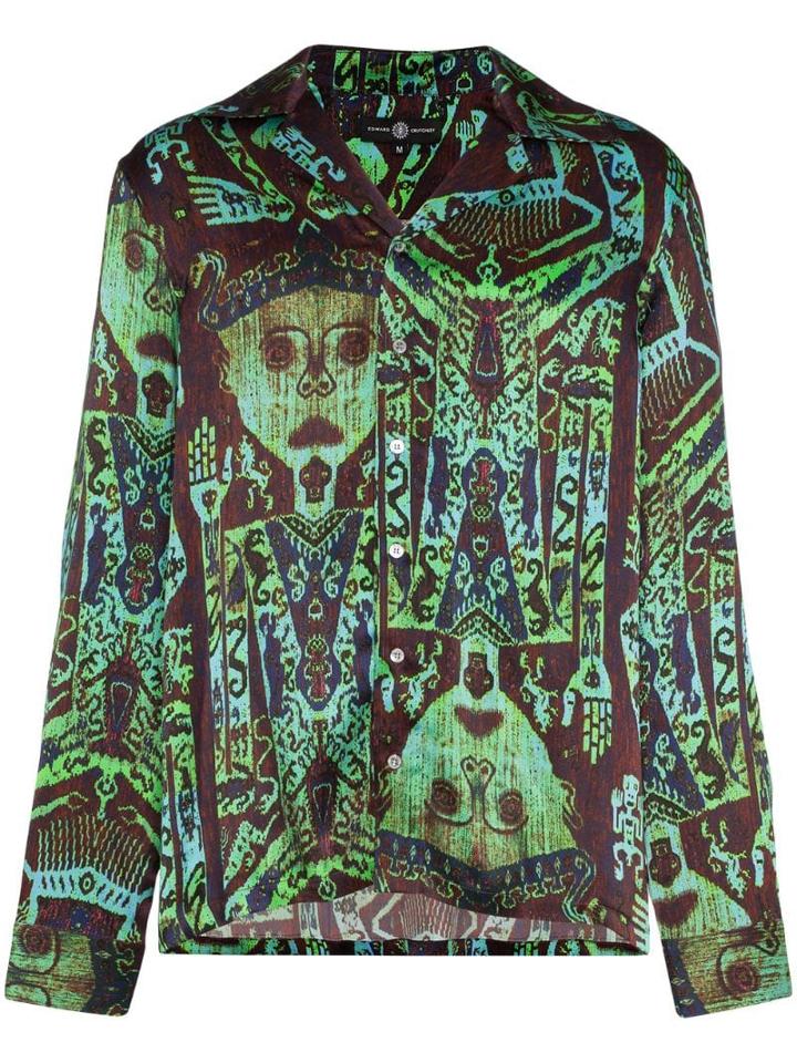 Edward Crutchley Graphic-print Long-sleeve Shirt - Green