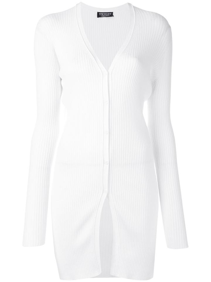 Twin-set - Long Ribbed Cardigan - Women - Polyester/viscose - L, White, Polyester/viscose