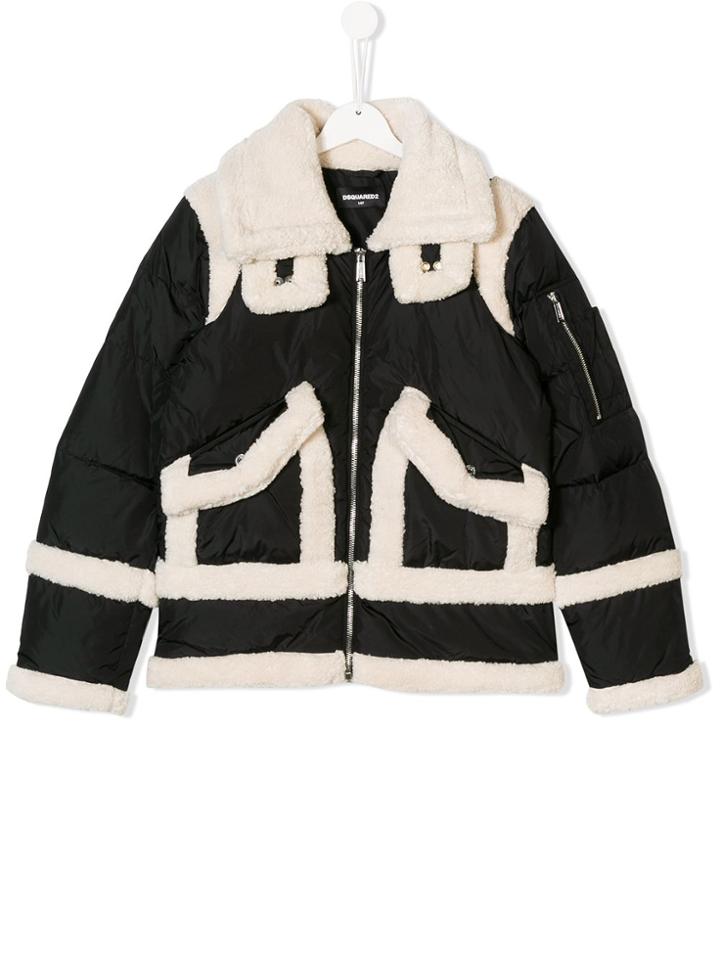 Dsquared2 Kids Shearling Trim Padded Jacket - Black