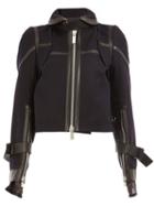 Sacai Buckle Collar Jacket, Women's, Size: 3, Blue, Calf Leather/cupro/wool