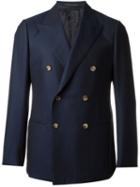 Caruso Double Breasted Blazer, Men's, Size: 54, Blue, Cupro/wool