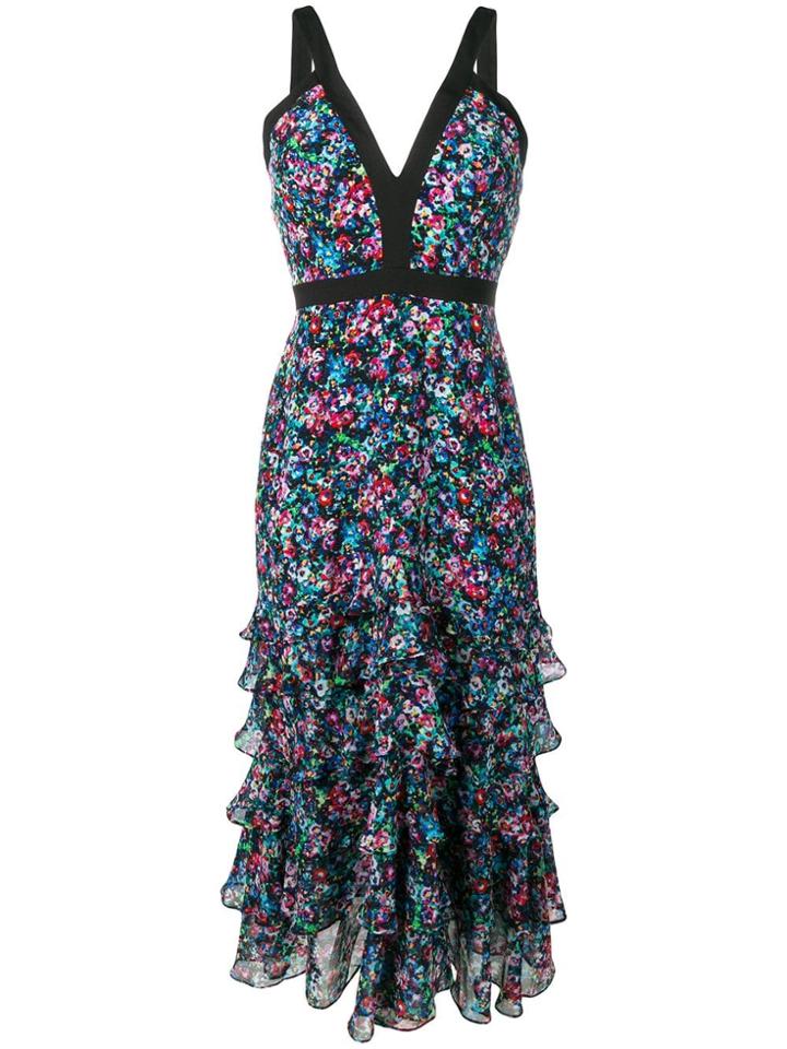 Saloni Floral Print Ruffle Dress - Blue