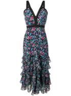 Saloni Floral Print Ruffle Dress - Blue
