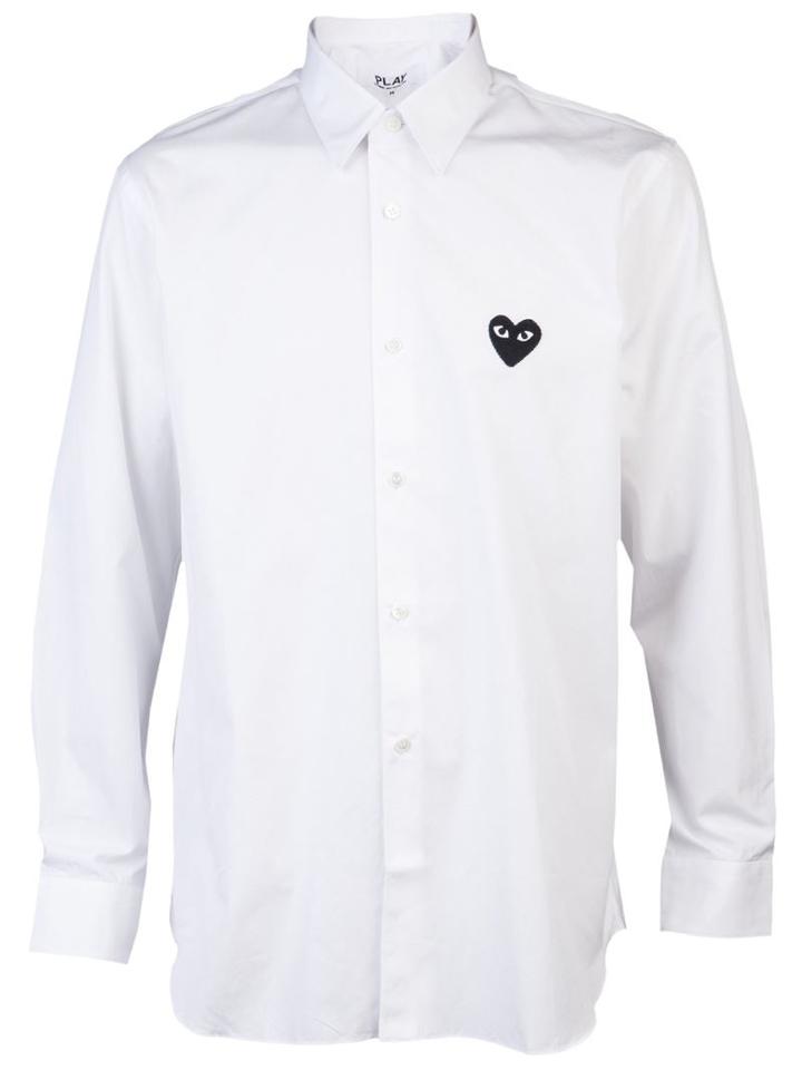 Comme Des Garçons Play Embroidered Heart Shirt, Men's, Size: Small, White, Cotton
