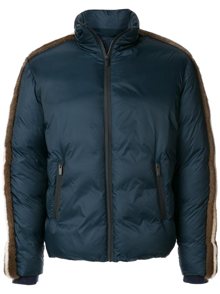 Fendi Stripe Detail Down Jacket - Blue