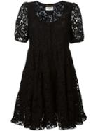 Saint Laurent Floral Lace Skater Dress, Women's, Size: 38, Black, Cotton/viscose/polyimide/silk