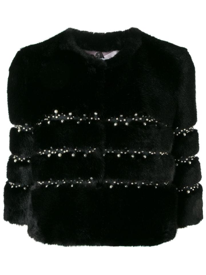 Ainea Cropped Faux Fur Jacket - Black
