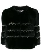 Ainea Cropped Faux Fur Jacket - Black