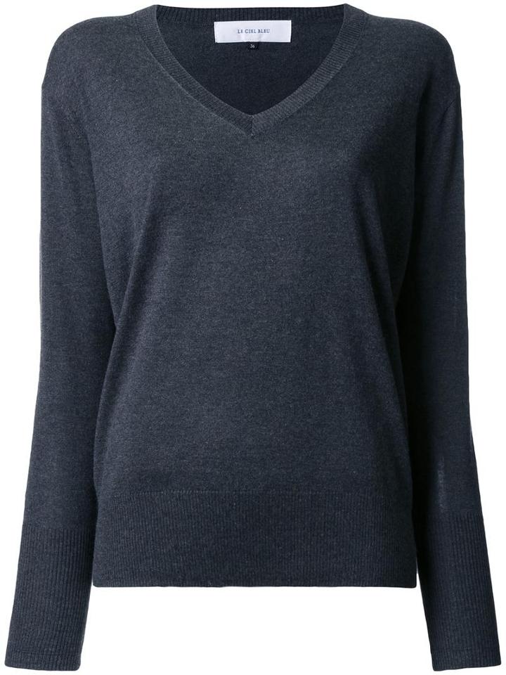 Le Ciel Bleu V-neck Knit Blouse, Women's, Size: 36, Grey, Silk/cashmere