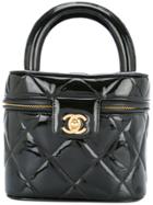 Chanel Vintage Quilted Cc Logo Cosmetic Vanity Handbag - Black