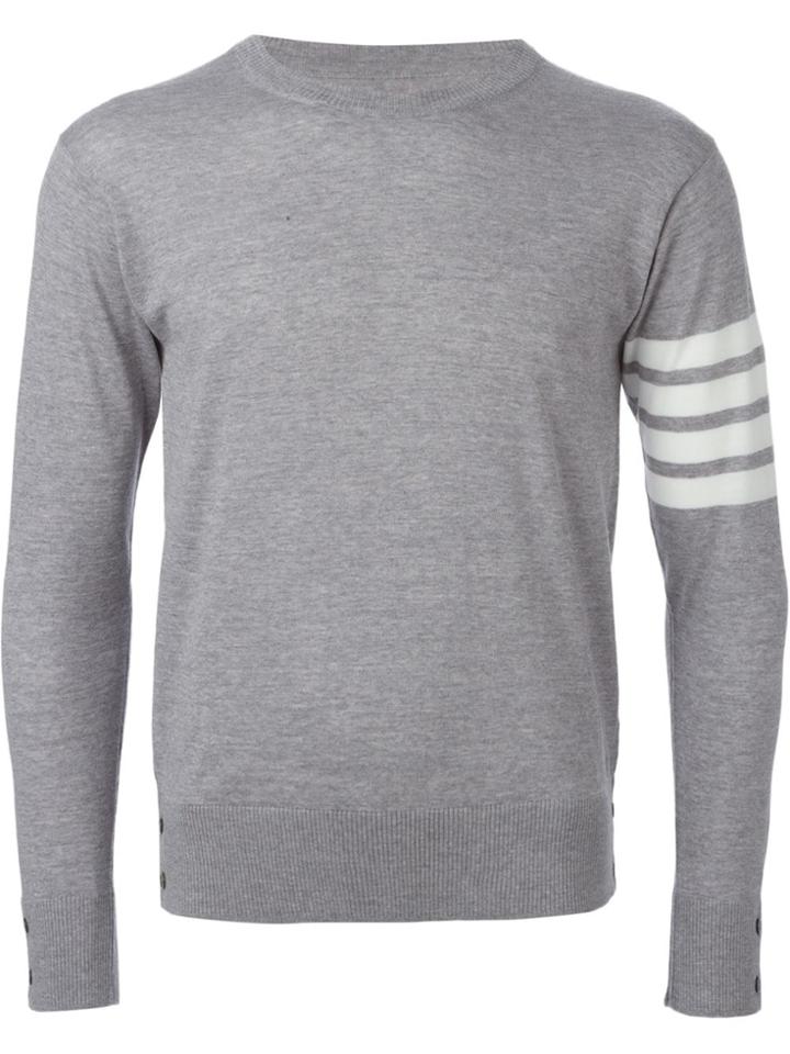 Thom Browne Crewneck Pullover With 4-bar Stripe In Light Grey Merino