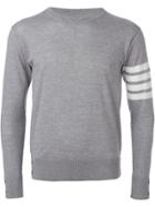 Thom Browne Crewneck Pullover With 4-bar Stripe In Light Grey Merino